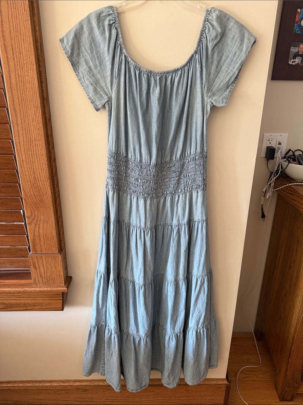 Ralph Lauren Light Blue Tiered Denim Smocked Waist Women’s Sun Dress